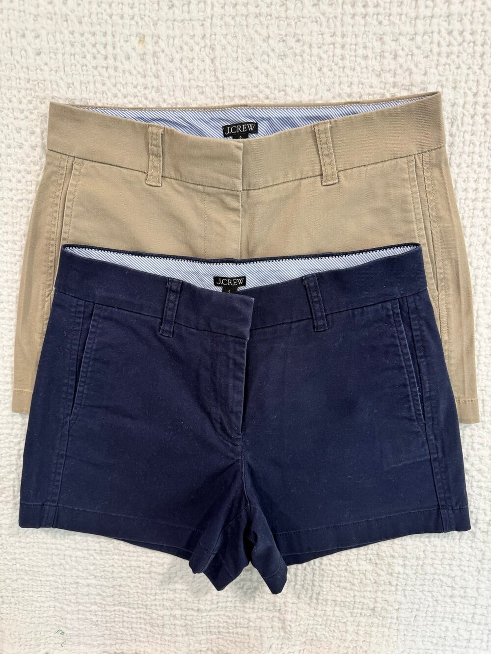 J.Crew Chino Shorts Women Size 0 Navy & Khaki Stretch Cotton 2 Pair Bundle